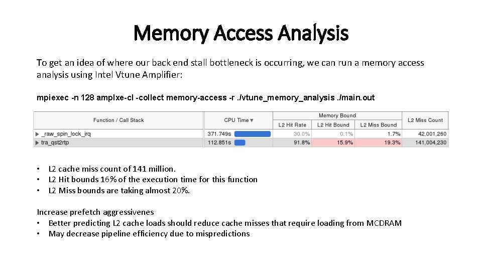 Memory Access Analysis To get an idea of where our back end stall bottleneck