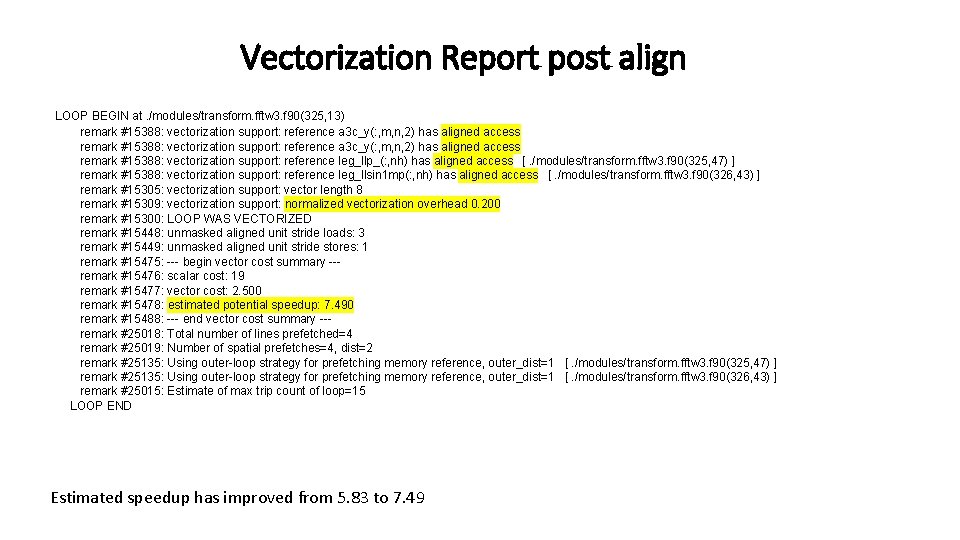 Vectorization Report post align LOOP BEGIN at. /modules/transform. fftw 3. f 90(325, 13) remark