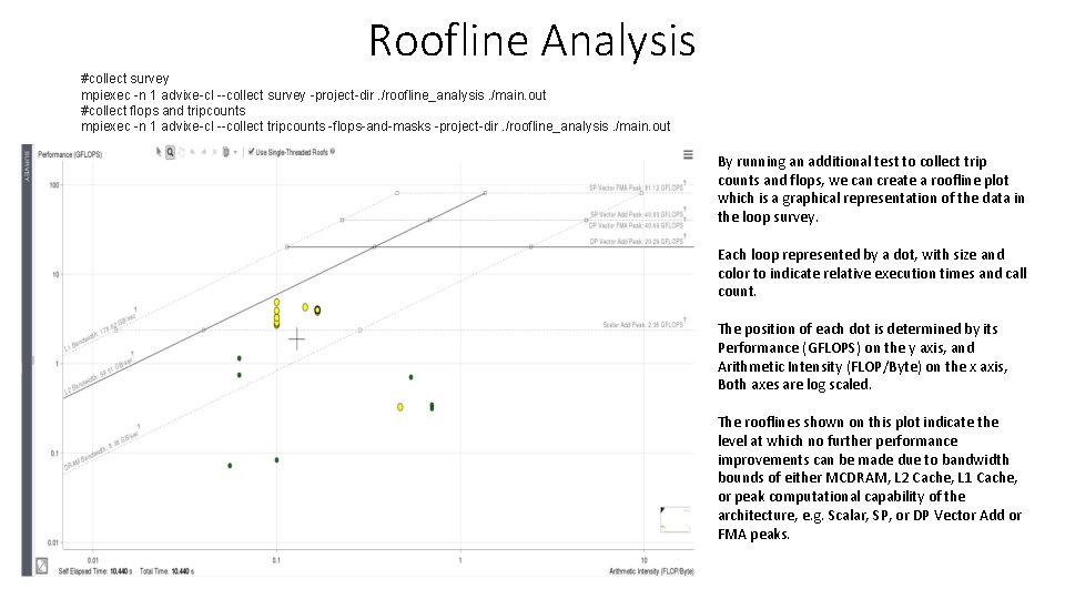 Roofline Analysis #collect survey mpiexec -n 1 advixe-cl --collect survey -project-dir. /roofline_analysis. /main. out