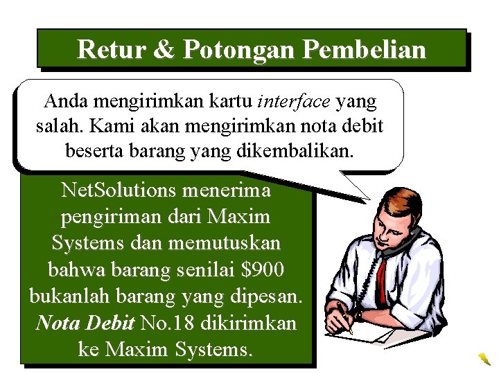 Retur & Potongan Pembelian Anda mengirimkan kartu interface yang salah. Kami akan mengirimkan nota