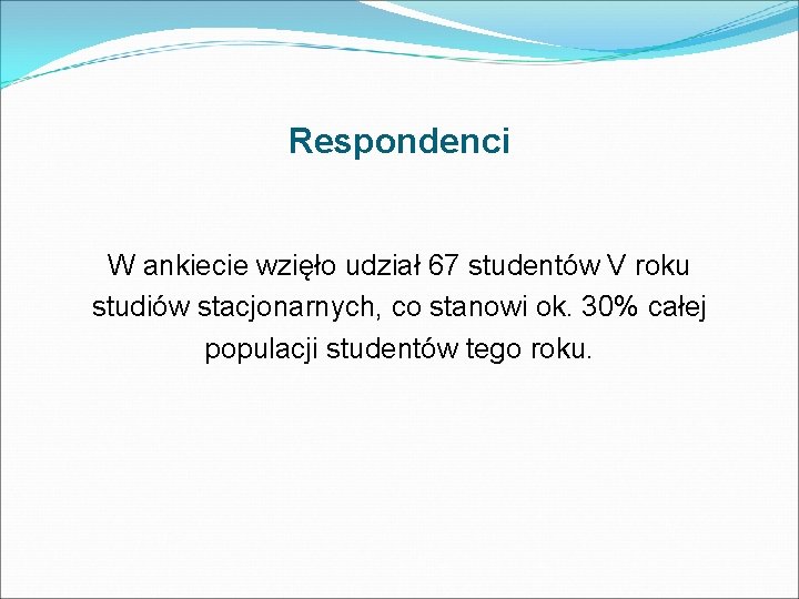 Respondenci W ankiecie wzięło udział 67 studentów V roku studiów stacjonarnych, co stanowi ok.