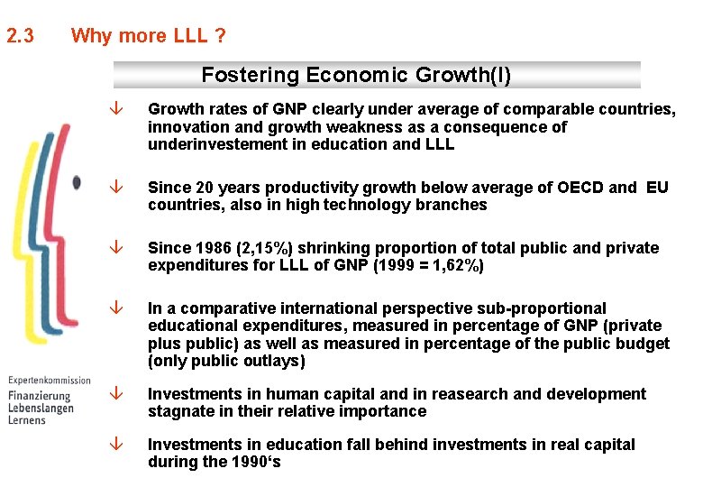 2. 3 Why more LLL ? Fostering Economic Growth(I) â Growth rates of GNP