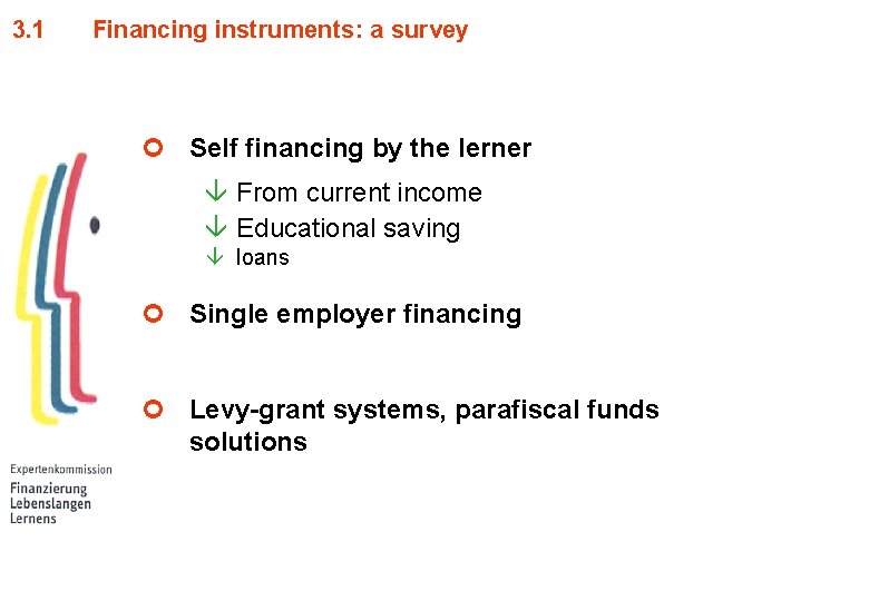 3. 1 Financing instruments: a survey ¢ Self financing by the lerner â From