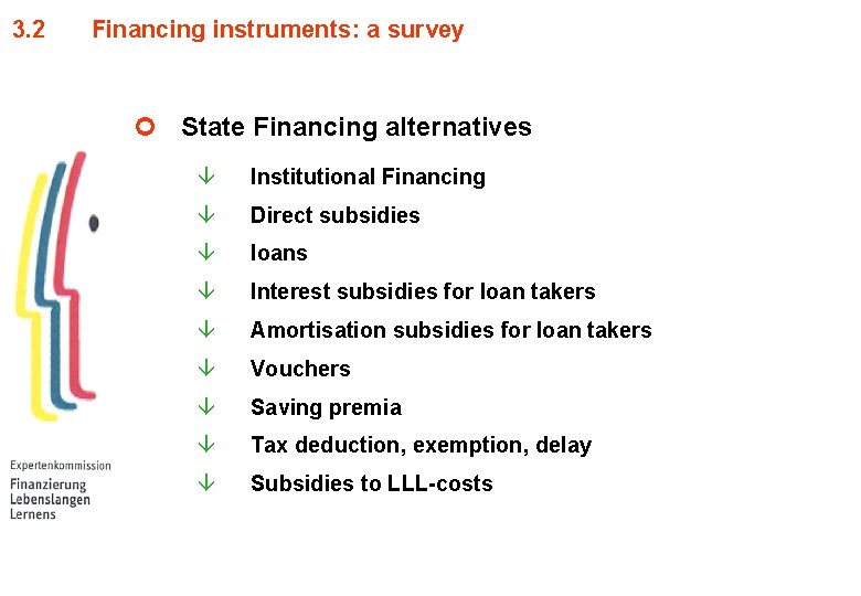 3. 2 Financing instruments: a survey ¢ State Financing alternatives â Institutional Financing â