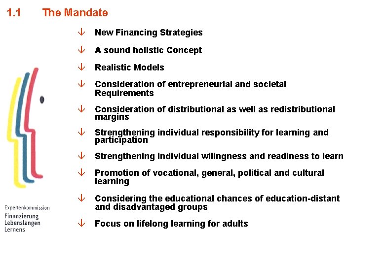 1. 1 The Mandate â New Financing Strategies â A sound holistic Concept â