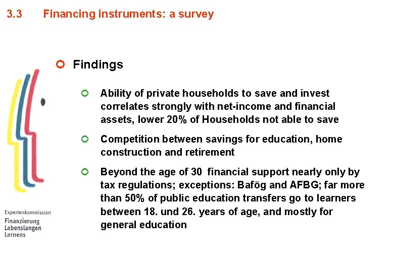 3. 3 Financing instruments: a survey ¢ Findings ¢ Ability of private households to