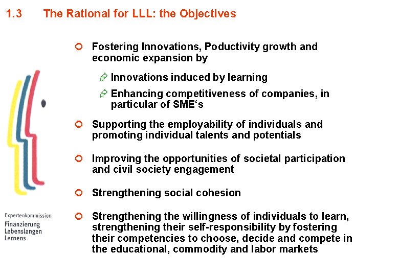 1. 3 The Rational for LLL: the Objectives ¢ Fostering Innovations, Poductivity growth and