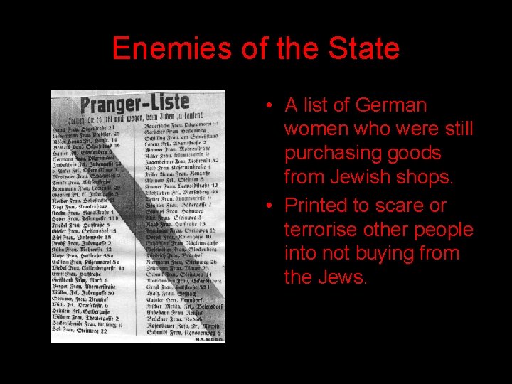 Enemies of the State • A list of German women who were still purchasing