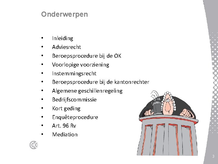 Onderwerpen • • • Inleiding Adviesrecht Beroepsprocedure bij de OK Voorlopige voorziening Instemmingsrecht Beroepsprocedure