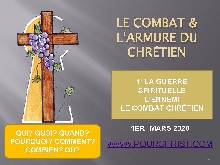 LE COMBAT & L’ARMURE DU CHRÉTIEN 1 - LA GUERRE SPIRITUELLE L’ENNEMI LE COMBAT