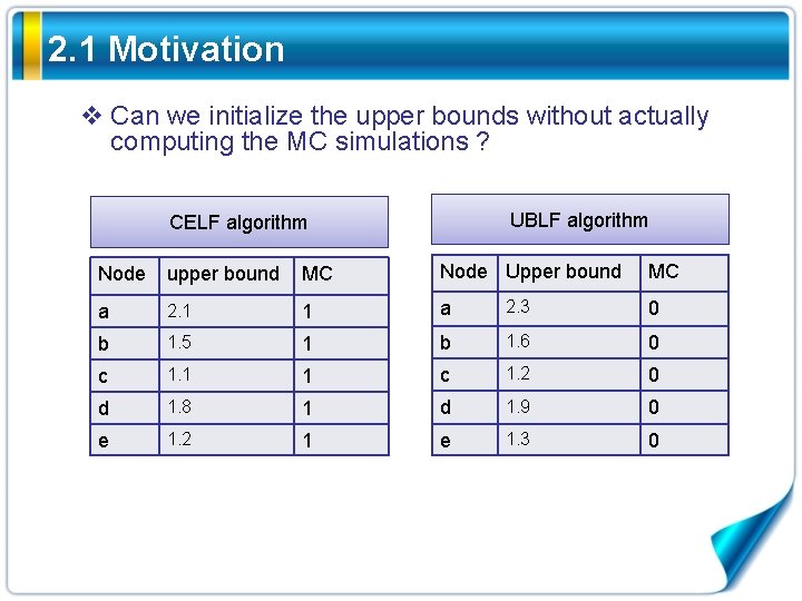 2. 1 Motivation v Can we initialize the upper bounds without actually computing the