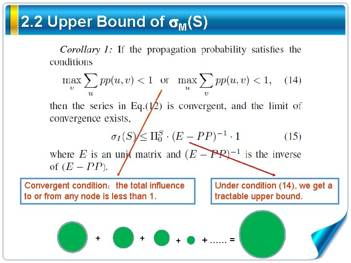 2. 2 Upper Bound of M(S) Convergent condition：the total influence to or from any