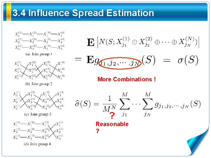 3. 4 Influence Spread Estimation More Combinations ! ? Reasonable ? 