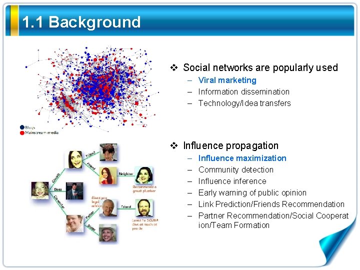1. 1 Background v Social networks are popularly used – Viral marketing – Information