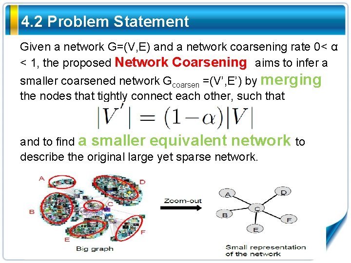 4. 2 Problem Statement Given a network G=(V, E) and a network coarsening rate