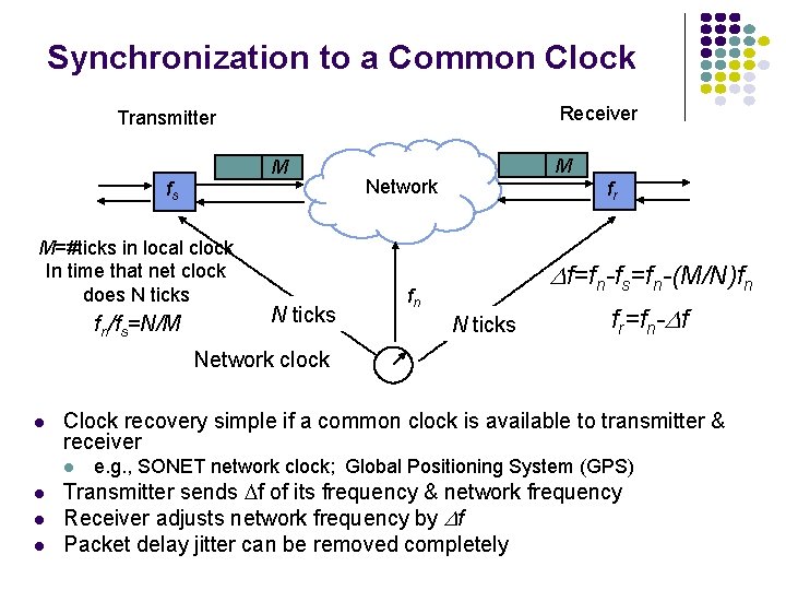 Synchronization to a Common Clock Receiver Transmitter M fs M=#ticks in local clock In