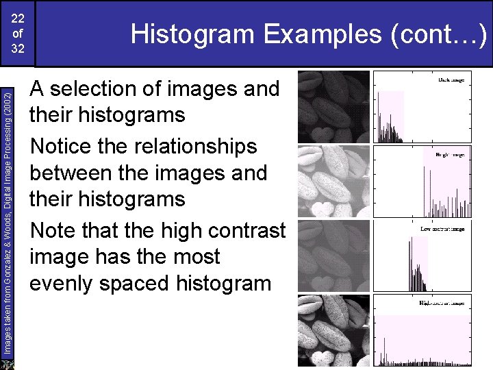 Images taken from Gonzalez & Woods, Digital Image Processing (2002) 22 of 32 Histogram