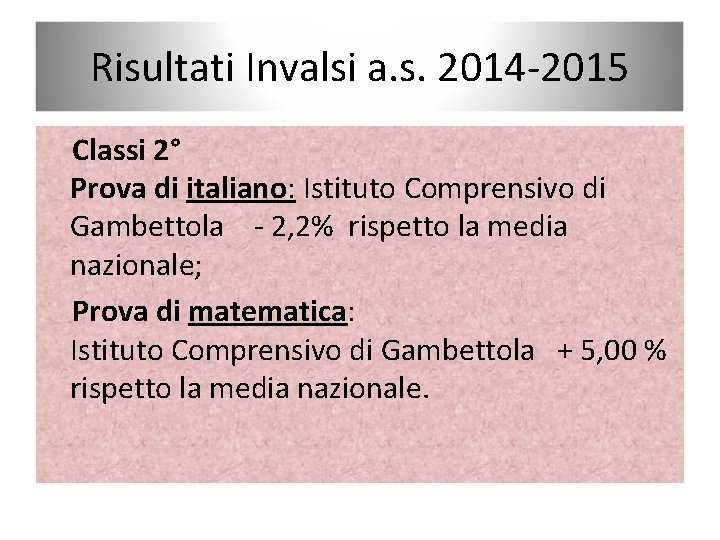 Risultati Invalsi a. s. 2014 -2015 Classi 2° Prova di italiano: Istituto Comprensivo di