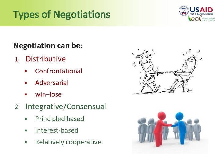 Types of Negotiations Negotiation can be: 1. 2. Distributive § Confrontational § Adversarial §