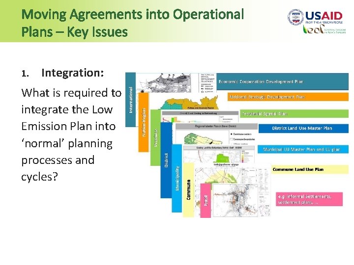 Moving Agreements into Operational Plans – Key Issues 1. Integration: What is required to