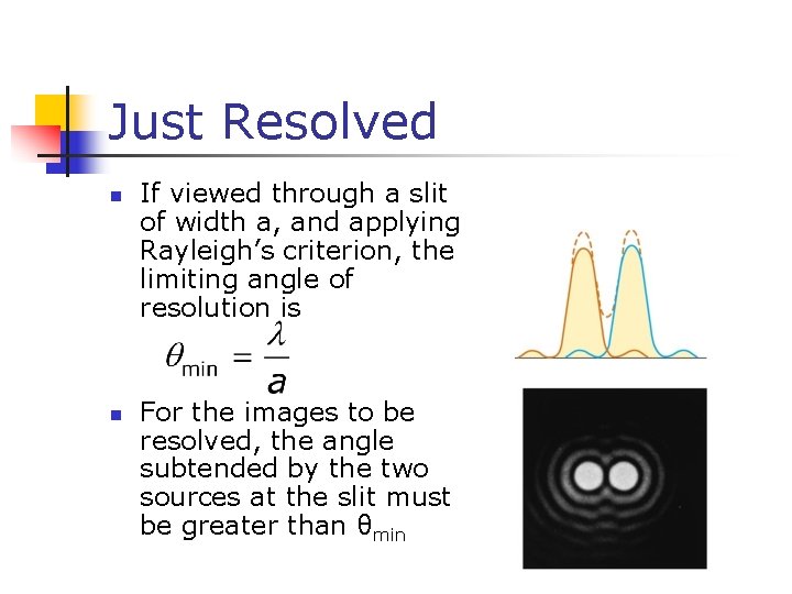 Just Resolved n n If viewed through a slit of width a, and applying