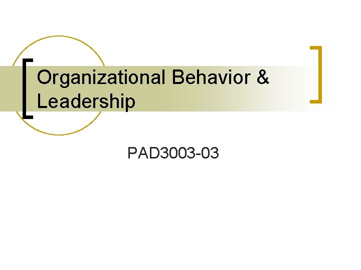 Organizational Behavior & Leadership PAD 3003 -03 