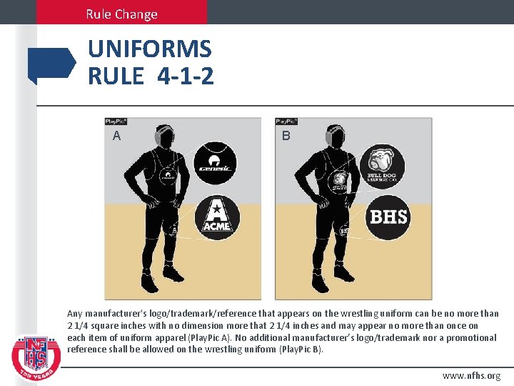 Rule Change UNIFORMS RULE 4 -1 -2 A B Any manufacturer's logo/trademark/reference that appears