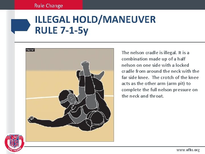 Rule Change ILLEGAL HOLD/MANEUVER RULE 7 -1 -5 y The nelson cradle is illegal.