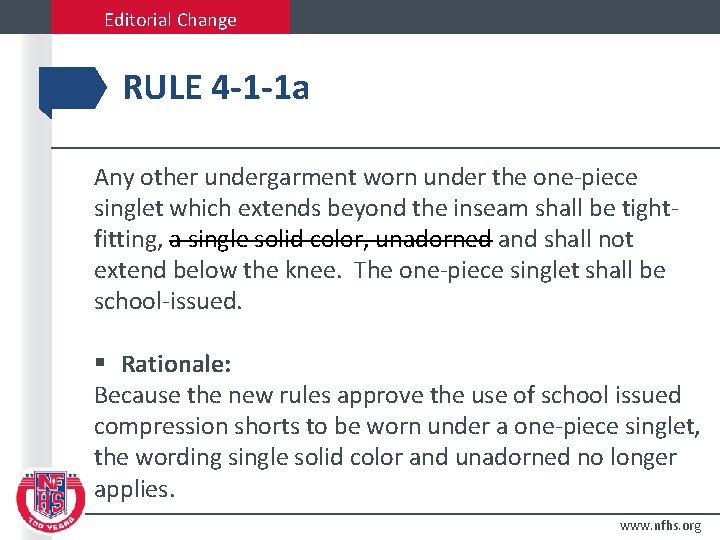 Editorial Change RULE 4 -1 -1 a Any other undergarment worn under the one-piece