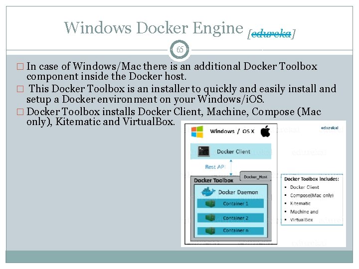 Windows Docker Engine [edureka] 65 � In case of Windows/Mac there is an additional