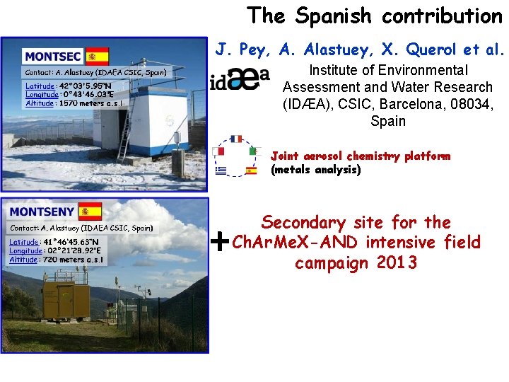 The Spanish contribution J. Pey, A. Alastuey, X. Querol et al. Institute of Environmental