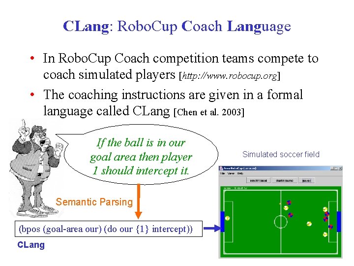 CLang: Robo. Cup Coach Language • In Robo. Cup Coach competition teams compete to