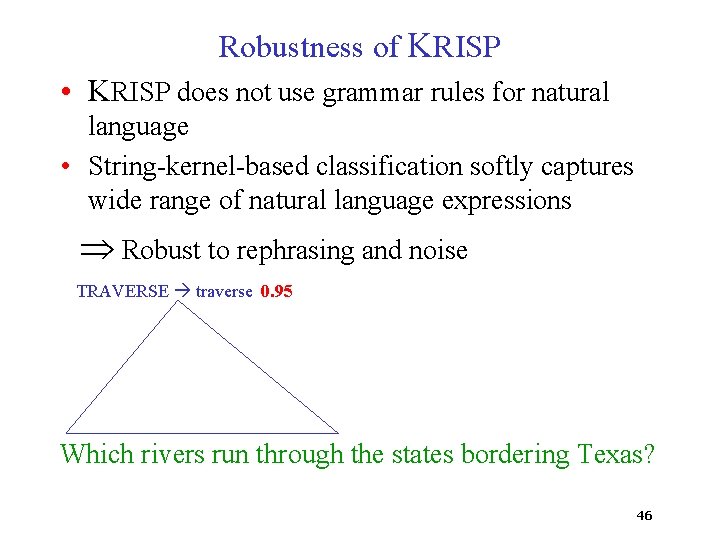 Robustness of KRISP • KRISP does not use grammar rules for natural language •