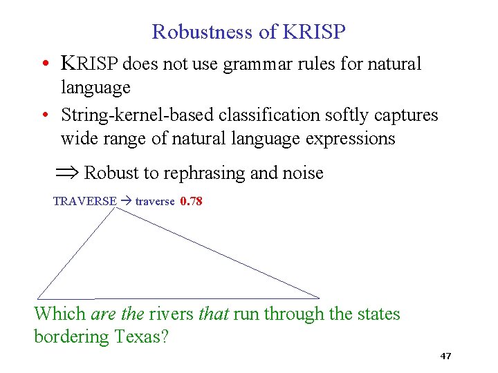 Robustness of KRISP • KRISP does not use grammar rules for natural language •