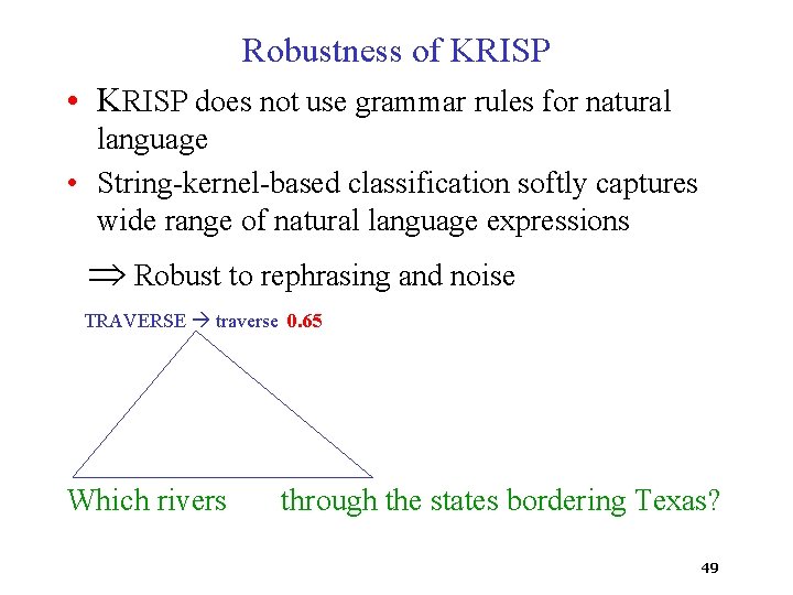 Robustness of KRISP • KRISP does not use grammar rules for natural language •