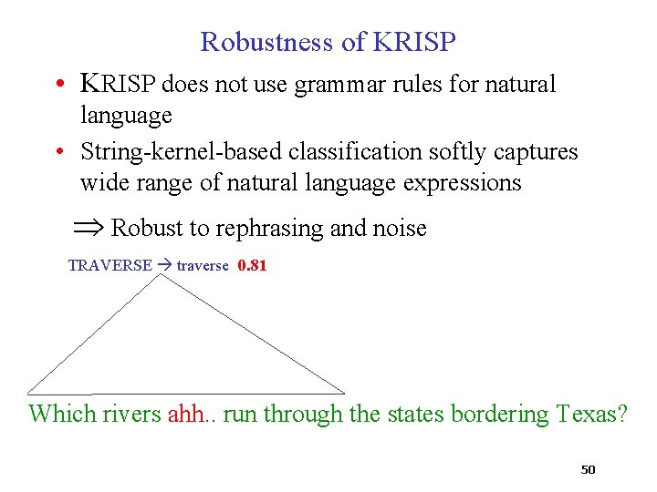 Robustness of KRISP • KRISP does not use grammar rules for natural language •