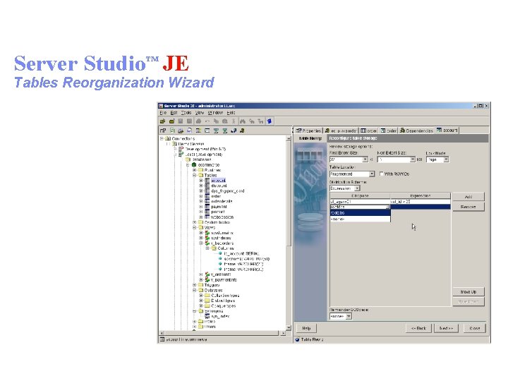 Server Studio™ JE Tables Reorganization Wizard 
