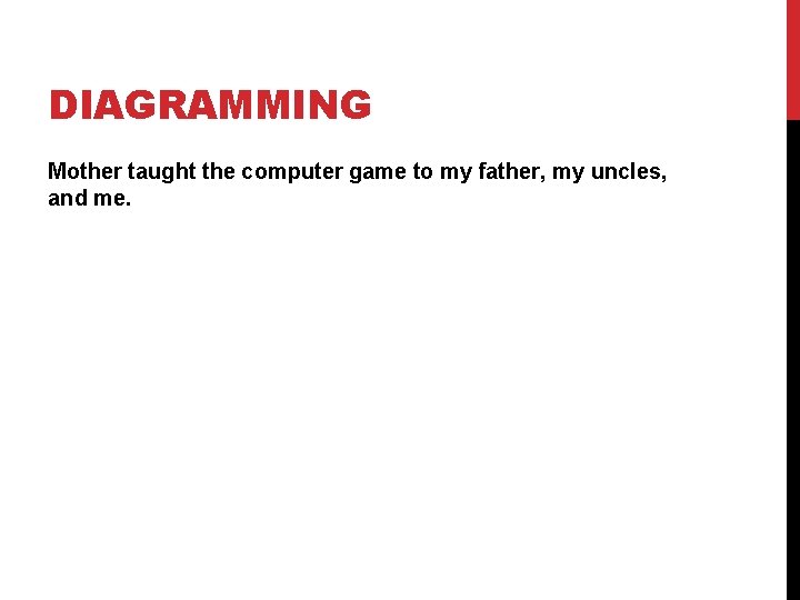 DIAGRAMMING Mother taught the computer game to my father, my uncles, and me. 