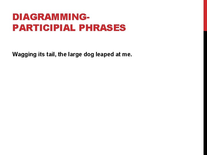 DIAGRAMMINGPARTICIPIAL PHRASES Wagging its tail, the large dog leaped at me. 