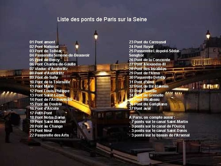 Liste des ponts de Paris sur la Seine 01 Pont amont 02 Pont National