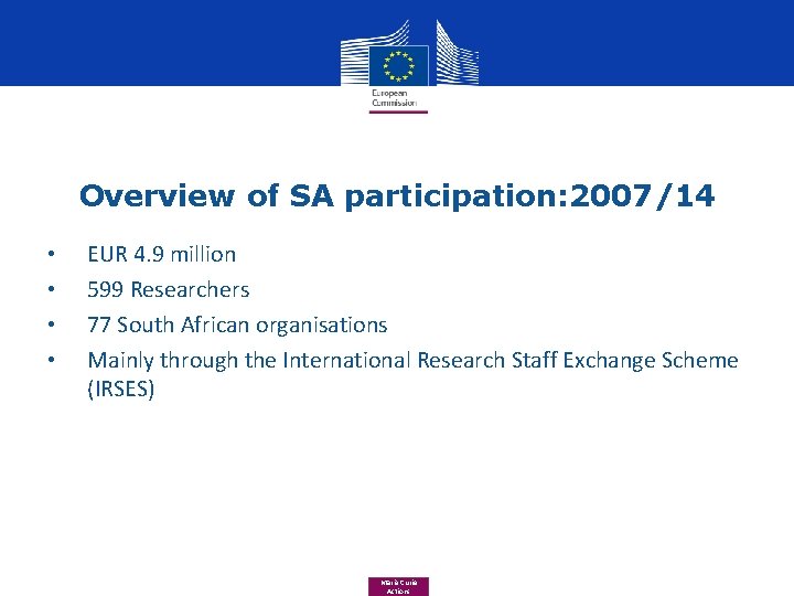 Overview of SA participation: 2007/14 • • EUR 4. 9 million 599 Researchers 77 Overview of SA participation: 2007/14 • • EUR 4. 9 million 599 Researchers 77