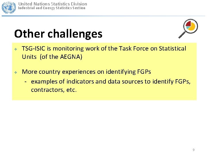 United Nations Statistics Division Industrial and Energy Statistics Section Other challenges v v TSG-ISIC