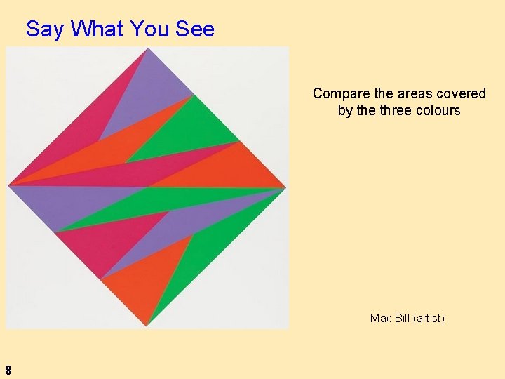 Say What You See Compare the areas covered by the three colours Max Bill