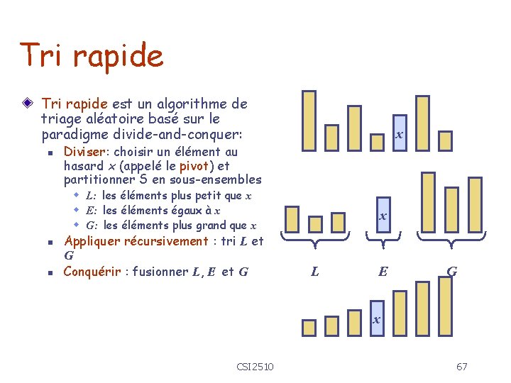 Tri rapide est un algorithme de triage aléatoire basé sur le paradigme divide-and-conquer: n