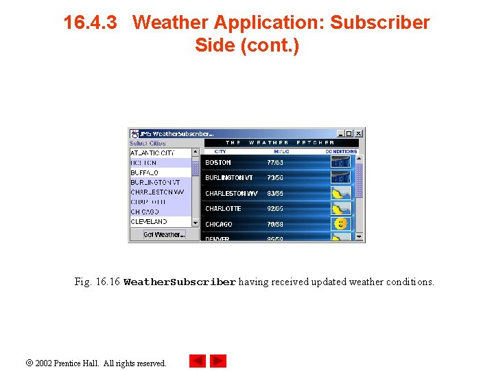 16. 4. 3 Weather Application: Subscriber Side (cont. ) Fig. 16 Weather. Subscriber having