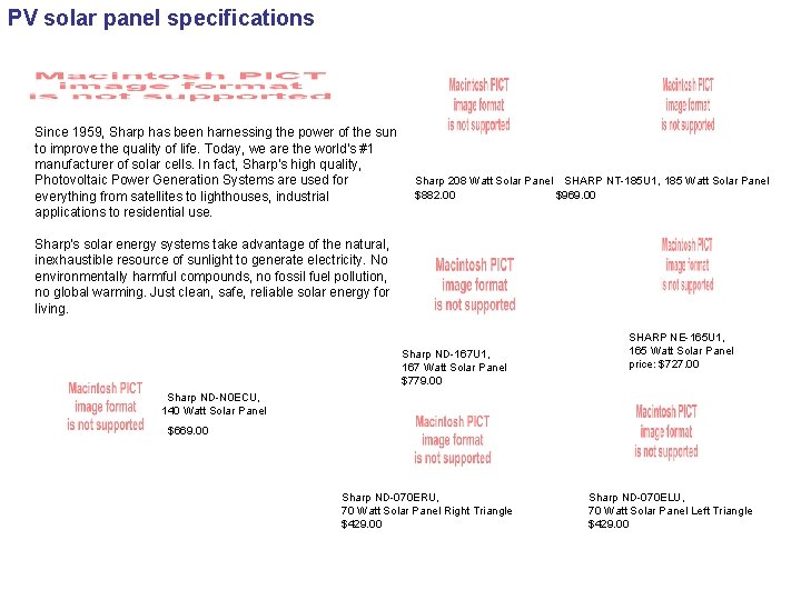 PV solar panel specifications Since 1959, Sharp has been harnessing the power of the