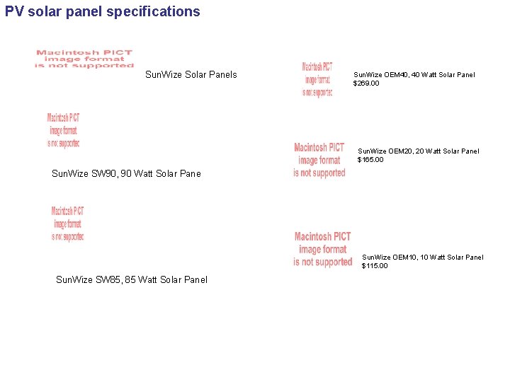 PV solar panel specifications Sun. Wize Solar Panels Sun. Wize OEM 40, 40 Watt