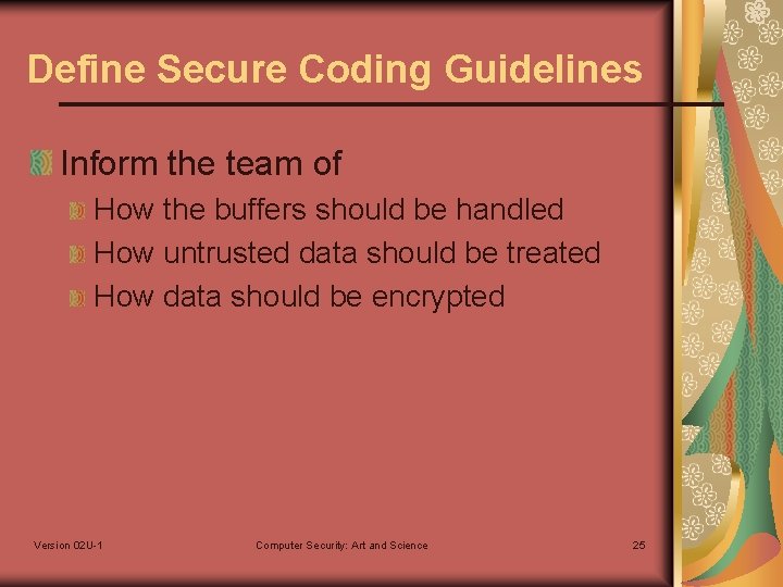 Define Secure Coding Guidelines Inform the team of How the buffers should be handled