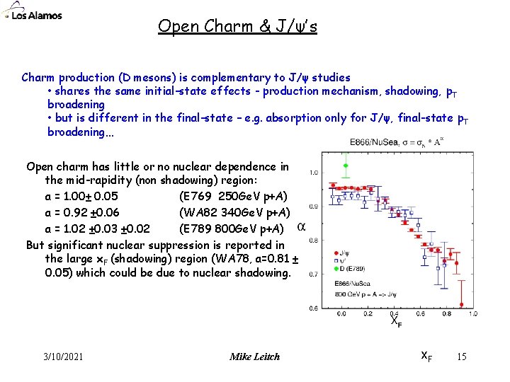 Open Charm & J/ψ’s Charm production (D mesons) is complementary to J/ψ studies •
