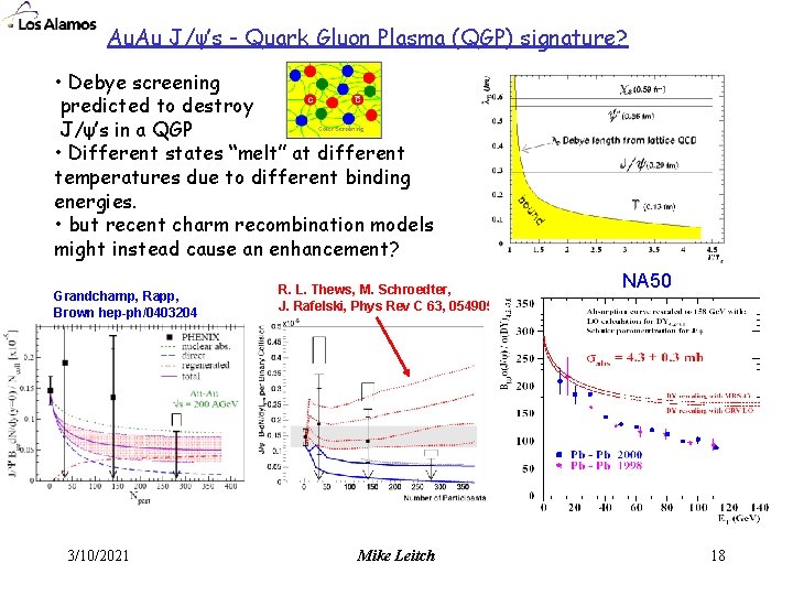 Au. Au J/ψ’s - Quark Gluon Plasma (QGP) signature? • Debye screening predicted to